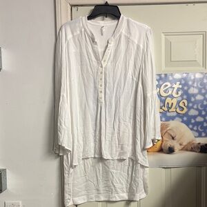 White Button-Up Tunic Top L
